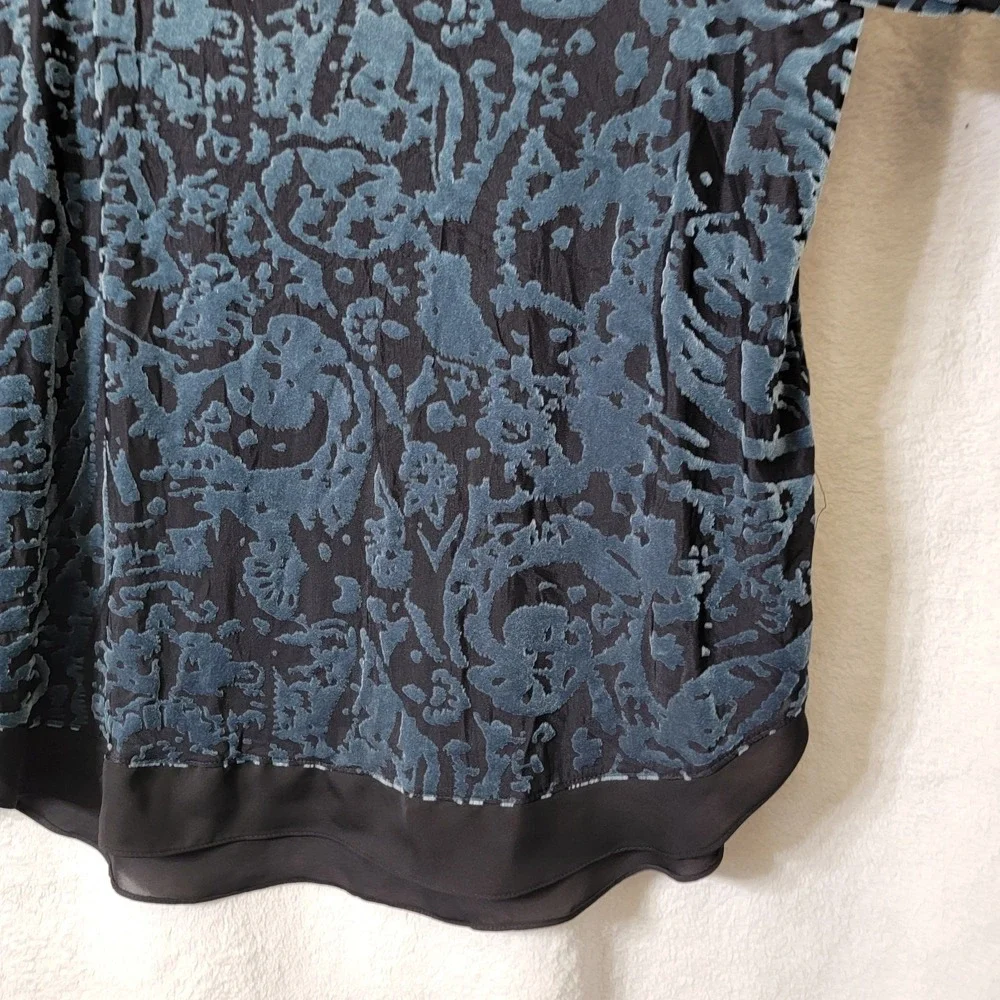 Simply Vera Vera Wang Velvet Burnout Top XLG‎ Fairy Grunge Whimsigoth Teal Black